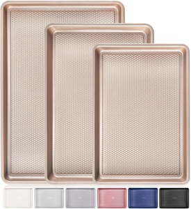 Ensemble de 3 plaques à pâtisserie de qualité commerciale en acier au carbone, plaque de cuisson antiadhésive, compatible four et lave-vaisselle, pour restaurant - Product Image 1