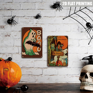 Plaque Métallique Rétro Halloween Boo Ghost Bat, Décoration Murale Effrayante <span class=keywords><strong>Chat</strong></span> Noir Hibou Citrouille pour Porche, Jardin, Bar, Maison - Product Image 5