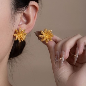 <b>Silver</b> Needle French High-End Multi-Layer Three-Dimensional Wheat Ear <b>Stud</b> <b>Earrings</b> Zinc Alloy Electroplated Fashionable Women's - Product Image 1