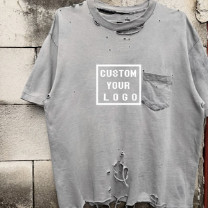 T-Shirt Unisex con Logo Personalizzato, Stile Vintage Lavato, Grigio Strappato, 100% Cotone, Streetwear - Product Image 2