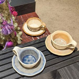 Tasse et soucoupe à café artisanales effet four, tasse en poterie rustique vintage, tasse à thé de l'après-midi pour le bureau et la maison, tasse de petit-déjeuner pour restaurant - Product Image 3