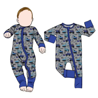 Pyjama bébé en bambou doux de haute qualité avec fermeture éclair, combinaison respirante, impression personnalisée, vente en gros