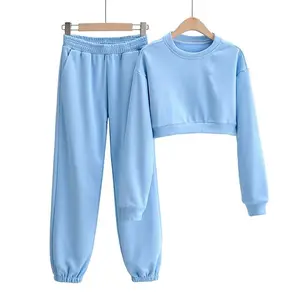 wholesale women cotton jogger set high quality cotton blank sweatsuits tracksuits women oversized french terry hoodie jogger set