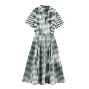 TAOP&ZA 2026 Spring Casual Elegant Fashion New <b>Button</b>-Closed Lace-Up Natural Waist Midi Plaid Short-Sleeve Shirt Dress 2507041 - Product Image 1
