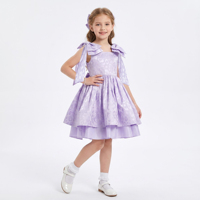 Robe de Soirée Princesse pour Fille, Motif Léopard Lilas Jacquard, Col Carré, Volants, Vêtement de Créateur en Satin pour Anniversaire