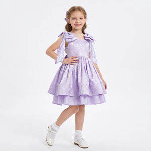 <span class=keywords><strong>Vestito</strong></span> da <span class=keywords><strong>bambina</strong></span> lilla con stampa leopardata jacquard e fiocco, abito da festa per bambine, <span class=keywords><strong>vestito</strong></span> da principessa con scollo quadrato e balze, abbigliamento firmato in raso per compleanno - Product Image 1