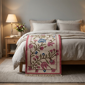 Grand tapis bohème tissé à la main en laine et coton à poils moyens avec envers en laine pour salon, chambre et décoration de fenêtre - Product Image 4