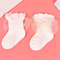 Nouveau gros mince filet été dentelle chaussettes pour nouveau-né filles respirant princesse tricoté cheville avec nœud papillon à volants