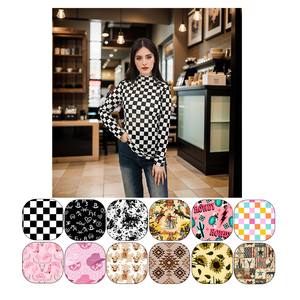 Tops Ajustados de Malla con Estampado Occidental y a Cuadros Personalizados, Tops de Manga Larga con Cuello Medio Alto, Ropa Casual para Mujer - Product Image 1