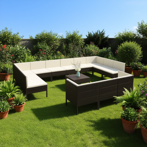 Ensemble de salon de jardin brun avec coussins, 10+ places, mobilier d'extérieur en rotin, design contemporain - Product Image 2