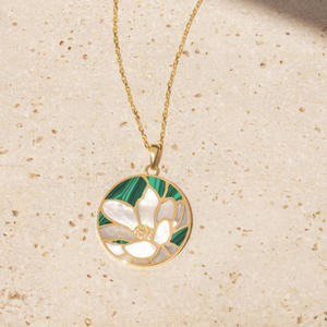 Disesuaikan 316 baja tahan karat perhiasan indah bunga zirkon bulat putri duyung awan bulan liontin akrilik kalung untuk wanita - Product Image 3