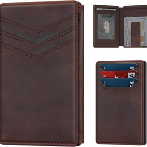 <b>Men's</b> Genuine Leather <b>Wallet</b> Ultra Thin Multi Card Holder RFID Blocking Protection Coffee <b>Black</b> Light Brown - Product Image 3