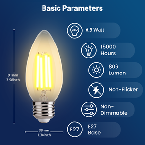 Bombilla LED tipo vela B11 C35 de 6.5W, alta calidad, color dorado esmerilado, luz decorativa, base E14 E27, 220V, CE Europa, embalaje personalizado - Product Image 2