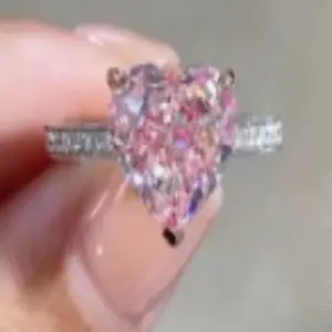 Anel de diamante cultivado em laboratório 4.17 ct, corte de coração, VS2, IGI SH, fantasia rosa, anel de cvd, anel de noivado, clássico