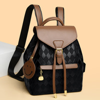 Sac à dos à rabat zippé à carreaux tissés pour femme - Motif géométrique résistant à l'eau, capacité 7L pour les trajets quotidiens et les voyages