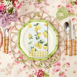 <span class=keywords><strong>Serviettes</strong></span> de table jetables 3 plis motif citron aquarelle avec bordure à carreaux pour réunions de famille et brunches festifs - Product Image 2
