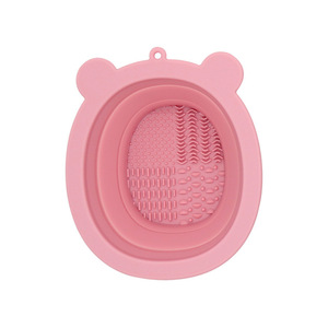 Bear Shape <b>Silicone</b> Makeup Brush Cleaner Bowl Custom Folding Washing Powder Puff Cleaning Pad Cosmetic Beauty <b>Tool</b> Home Use - Product Image 3