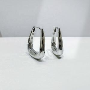 Prix usine, dernières boucles d'oreilles créoles géométriques en argent sterling 925, style minimaliste exagéré, pour filles, hip-hop western - Product Image 3