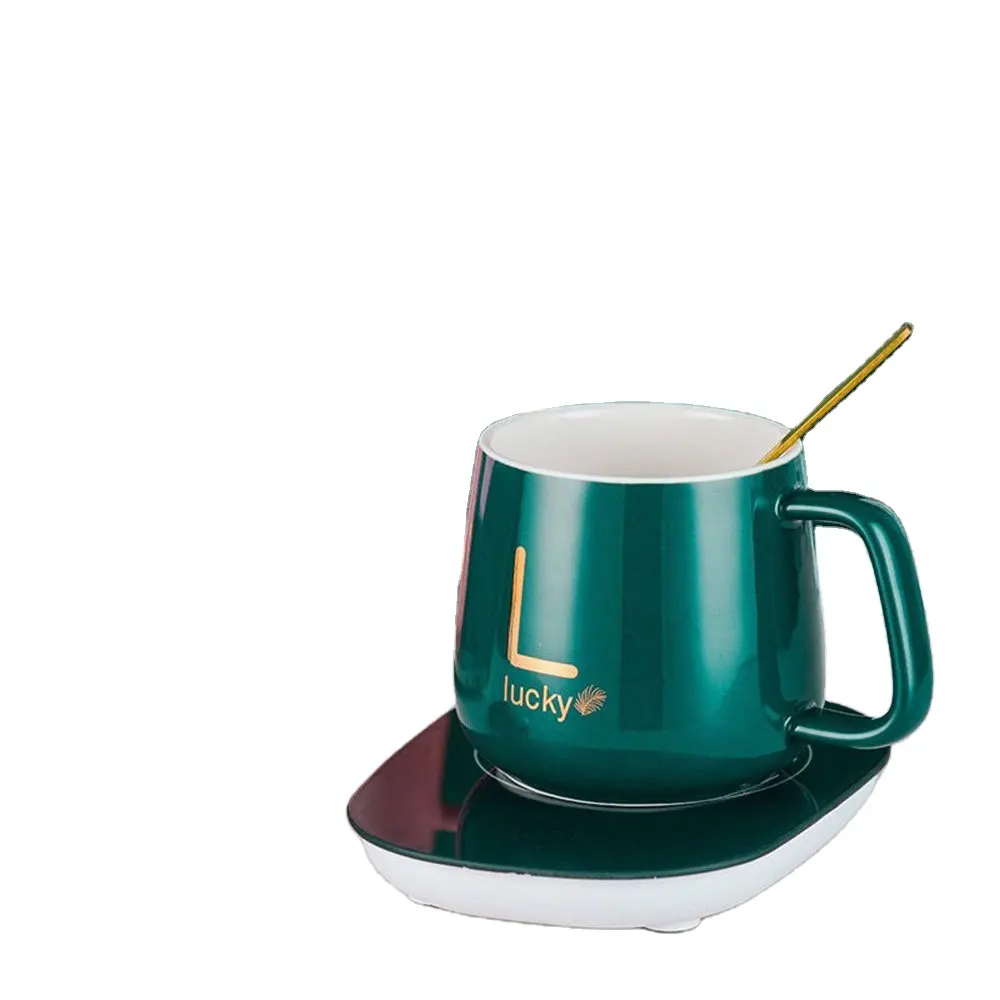 Elektrikli isıtma termostatik kupa kaşık fincan yatak örtüsü seti USB isıtma pedi Mini Modern seramik kahve & çay takımları sürdürülebilir hediye fincan