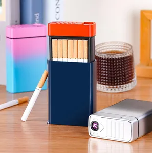 时尚彩色20支烟盒双弧打火机多功能女士魔术烟盒