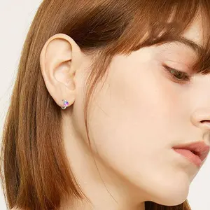 Sensitive Ear Fine Jewelry Custom 925 Sterling Silver Crystal Hypoallergenic Huggie Hoop Earrings