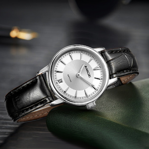 Reloj de Cuarzo MIGE para Mujer, de Acero Inoxidable, con Correa de Cuero, Elegante, con Visualización de Fecha Analógica, Caja Redonda de 30 mm, Cristal de Zafiro - Product Image 3