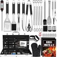 Ensemble d'outils de barbecue en acier inoxydable 38 pièces, couteau et fourchette pliables, résistant à la chaleur, facile à nettoyer, avec tablier en nylon et sac de rangement