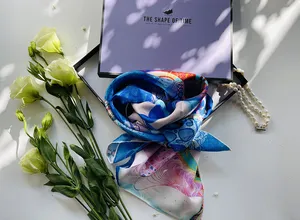 2024 Luxury 90cm Square Women's Silk Scarves Customizable Luxury Brands Hand Rolled Edges High Quality Business Headscarves