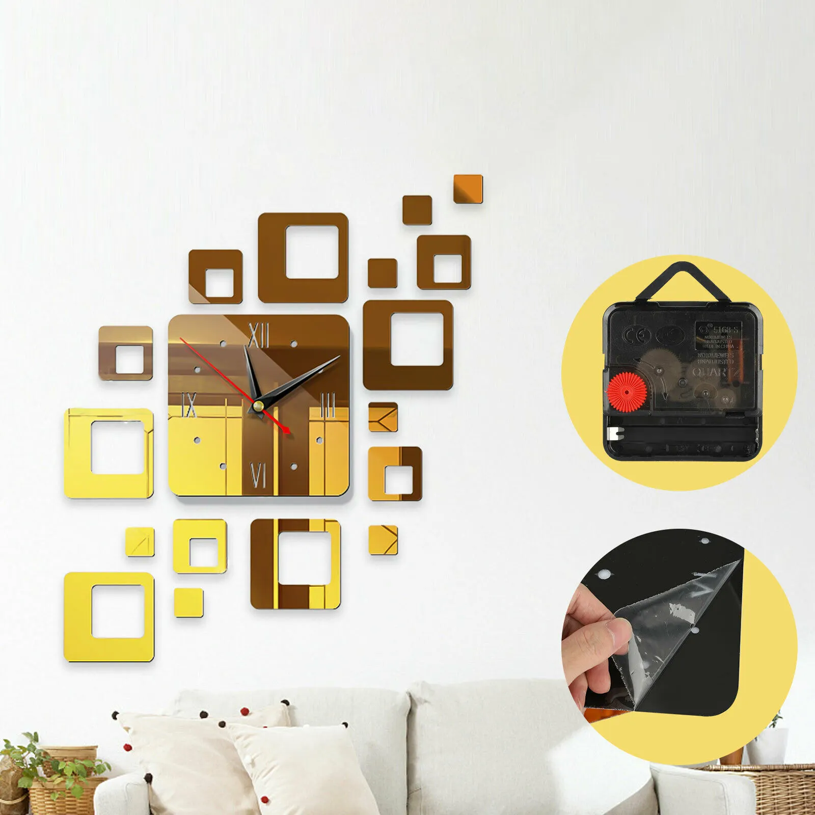 Quartz watch sticker home wall art decoration 3D acrylic mirror sticker clock