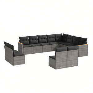 Conjunto de Sofás de Jardín de Ratán Gris con Fundas Extraíbles, 10+ Plazas, Muebles de Exterior, Diseño Contemporáneo - Product Image 1