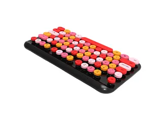 Diskon besar 77 kunci Retro nirkabel Keyboard dengan lucu bulat Keycap Portable mesin tik untuk anak-anak PC