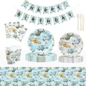 DAMAI - Vajilla para Fiestas Infantiles con Temática de Helicóptero, Incluye Platos, Vasos y Servilletas de Papel, para 8 Personas - Product Image 3