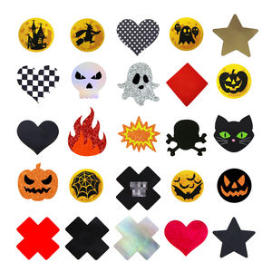 Vente en gros <span class=keywords><strong>de</strong></span> pasties pour mamelons jetables à paillettes, fantômes <span class=keywords><strong>de</strong></span> citrouille, femmes, crâne noir, Halloween, sexy, autocollants pour couvrir les mamelons - Product Image 4
