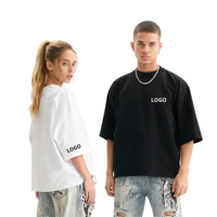Kaos Oversize Boxy Polos 265Gsm 100% Katun Berkualitas Tinggi Sablon Logo Custom untuk Pria, Cocok untuk Streetwear
