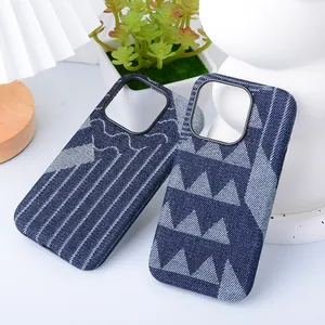 DL Denim texture Jeans Mobile back covers Protection Patterns Retro Canvas materials Plaid Phone case for iphone 15 14 13 Plus