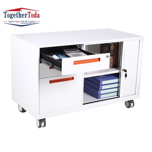 Meuble de rangement métallique ignifuge à 4 tiroirs verrouillables avec porte coulissante et roulettes mobiles pour bureau, école et appartement - Product Image 3