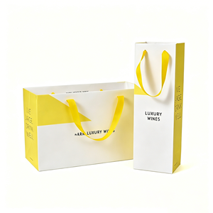 Sac à vin personnalisé avec logo, poignée en corde nouée et pelliculage brillant, emballage en papier kraft recyclable pour cadeau, vente en gros OEM - Product Image 1