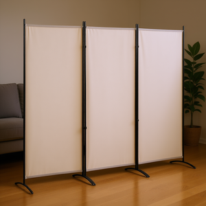 Divisorio Pieghevole a 3 Pannelli Beige per Interni, Schermo Privacy con Design Minimalista Opaco e Struttura in Metallo - Product Image 2