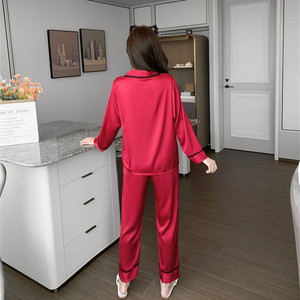 2022 Bán Buôn Đồ Ngủ Tùy Chỉnh Phụ Nữ Dài Tay Áo Satin Pyjama Ngủ Sexy Ren 2 Pcs Thiết Lập Áo Ngủ - Product Image 6