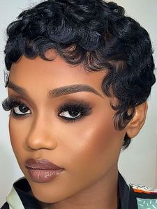 Nouveau bouclé Machine faite Remy <span class=keywords><strong>cheveux</strong></span> brésiliens <span class=keywords><strong>pour</strong></span> les femmes noires Machine faite pas cher sans colle perruque <span class=keywords><strong>courte</strong></span> <span class=keywords><strong>cheveux</strong></span> humains perruques Pixie Cut perruque - Product Image 2