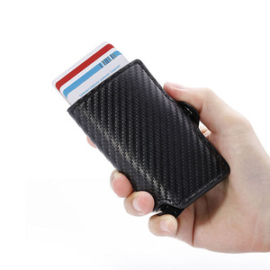 Casekey <b>RFID</b> Protection Carbon Fibre Popup <b>Wallet</b> Slim Anti Theft Automatic for Card Holder Button Closure - Product Image 2