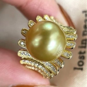 Anillo de Perlas de Agua Dulce Naturales de Latón de 12-13 mm, Color Dorado, Redondas, con Brillo Espejo, Caja de Regalo a Juego - Product Image 2