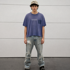 Custom Vintage Acid Wash Oversized T-Shirt Men Distressed Streetwear 8017 Heavyweight Blank Cotton Drop Shoulder Graphic Tee - Product Image 2