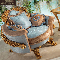 Ensemble de salon luxueux de style néoclassique italien, combinaison de tissu français avec bois massif européen gravé à la main