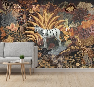 Murale d'animaux de la forêt peinte à la main, <span class=keywords><strong>papier</strong></span> <span class=keywords><strong>peint</strong></span> moderne de luxe écologique ignifuge pour chambre d'enfant et crèche - Product Image 1