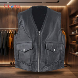Men's High Quality Eco-Friendly Waterproof Breathable Windproof Solid Casual Racing Waistcoat OEM Zipper Leather <b>Vest</b> for - Product Image 1