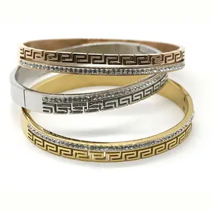 2024 gros bijoux de mode modernes gravé bracelet en acier inoxydable avec diamants bracelet en acier inoxydable