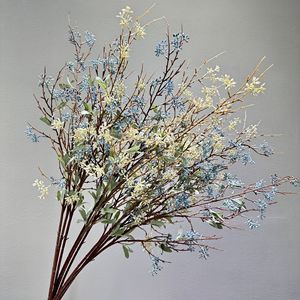 Branche de fleur artificielle Meng Jie en PVC bleu et blanc cassé pour la décoration de la maison, du salon, l'installation artistique et l'aménagement paysager - Product Image 4