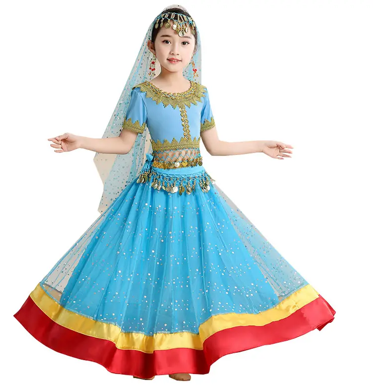 Elegante Mädchen Halloween Jasmin Prinzessin Dress up Kostüm Set für indische Tanz leistung