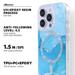 Coque de téléphone AIKUSU OEM ODM antichoc transparente imprimée avec paillettes, compatible avec la recharge sans fil pour iPhone 17 16 15 Pro Max - Product Image 5